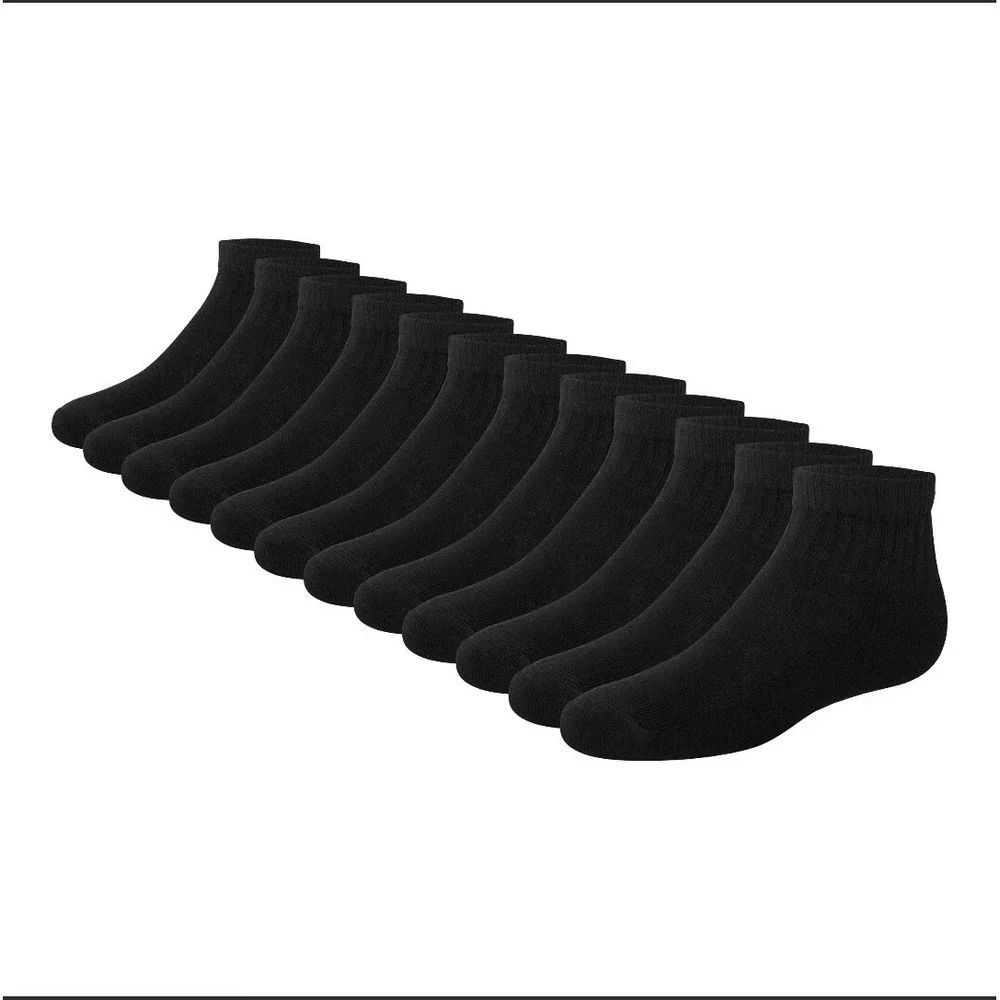 Hanes Boys' Cushioned Ankle Socks 12-Pack - Black -‎ Sz Medium 9- 2.5